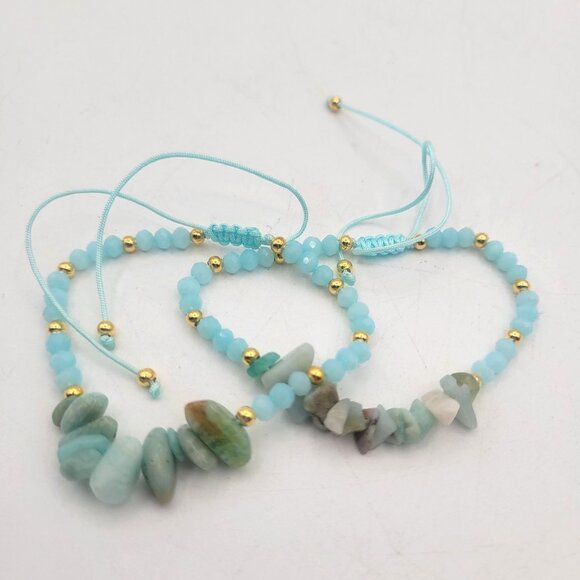 Aventurine Chip Bead Handmade Artisan Beaded Bracelets Lot of 2 Adjustable - Picture 1 of 10
